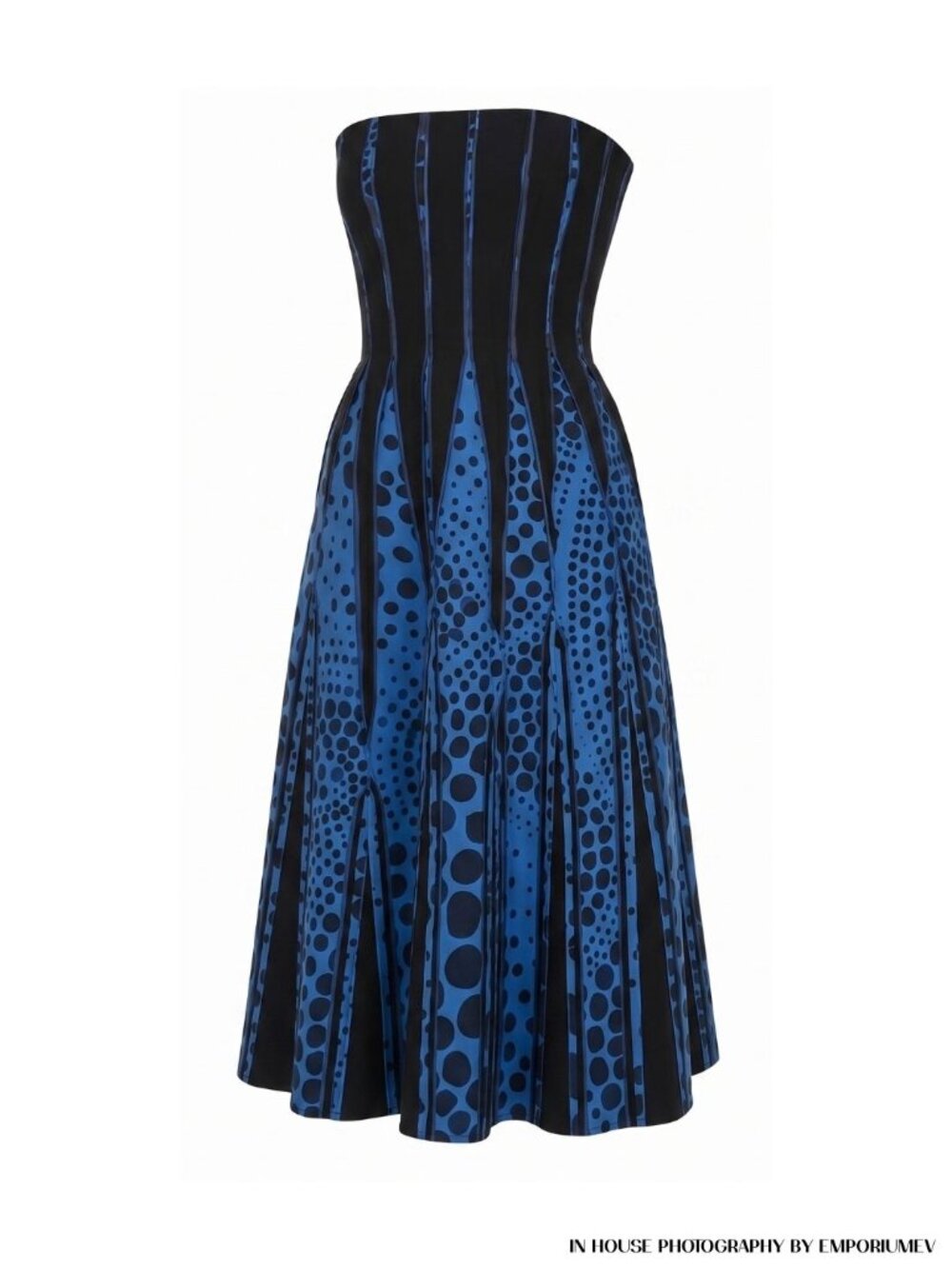NWT Bottega Veneta Strapless Graphic Print Blue/Black Women Size S Midi Dress